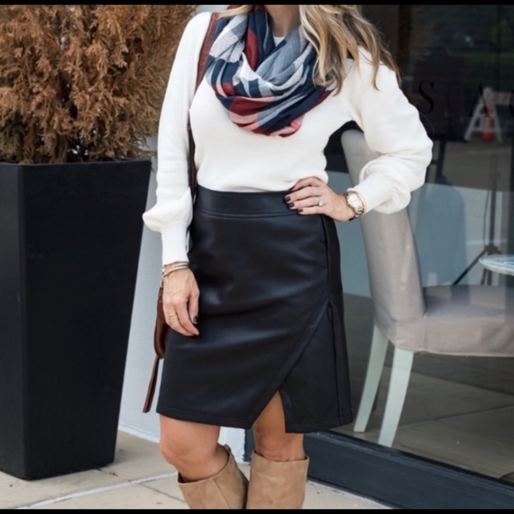 Loft Faux Leather Wrap Black Skirt